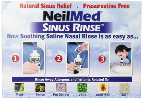 NeilMed Sinus Rinse - squeeze 2 biberones 240 mL (8fl oz) y aerosol salino Nasamist 75mL - 250 premezclado paquetes - bono Nasa niebla salina Spray - Value Pack