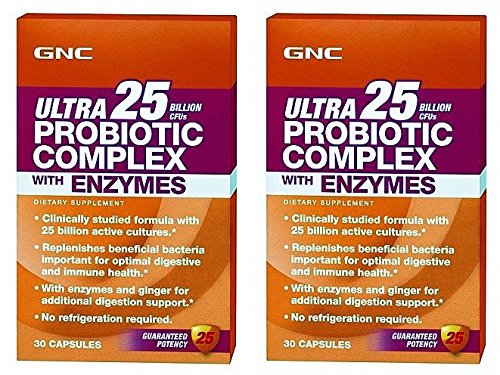 GNC Ultra 25 probiótico complejos con enzimas solo y Multi Packs (dos botellas cada 30 Caps)