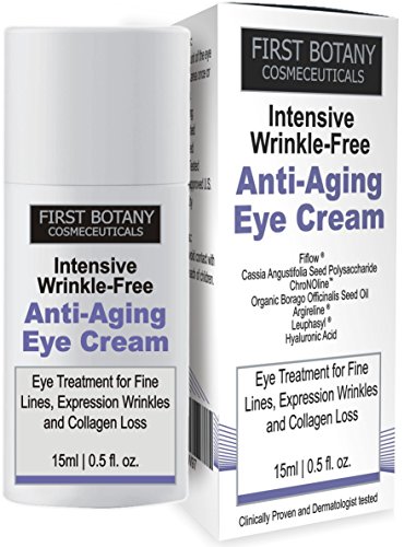 Primera botánica cosmecéuticos intensivo arrugas gratis ANTI envejecimiento crema de ojos con Argireline ®, Fiflow ® y otros potentes péptidos antiarrugas, 15 ml