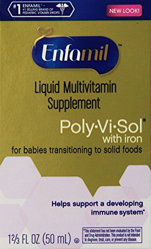 Enfamil Poly-Vi-Sol gotas de suplemento multivitamínico con hierro para niños y bebés, botellas de 1 2/3 onzas (50ml) (Pack de 2)