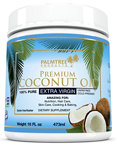 Palmtree Extra Virgen aceite de coco orgánico 16oz, calidad de prensado frío, fuente Natural de energía, más saludable aceite de cocina para hornear/saltear, naturalezas propias Super alimentos. IDEAL para pelo, piel, bebés, mascotas. Lactosa, Gluten, tue