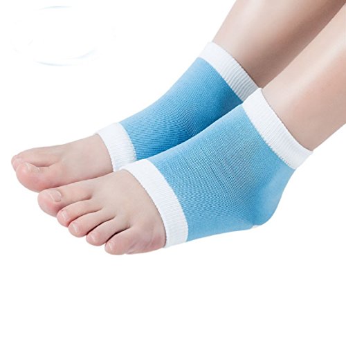 Calcetines de talón GEL seco dura agrietada piel hidratante Open Toe recuperación cómoda calcetines (blanco-azul)