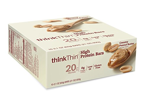 thinkThin barras de alta proteína, mantequilla de cacahuete cremosa, 2,1 onzas (paquete de 10)