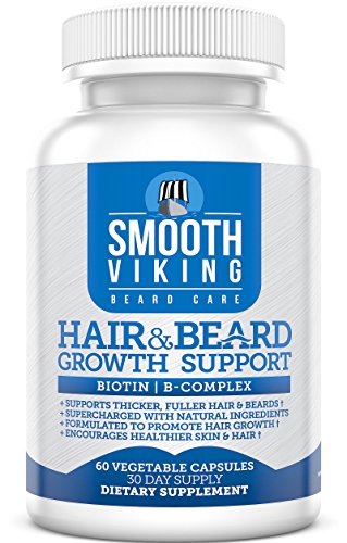 Pelo y barba crecimiento apoyo - de los hombres vello Facial suplemento - 5000 MCG de biotina - vitaminas A, C - DHT bloqueador anticaida - uso con Viking suave barba aceite, bálsamo, acondicionador - 60 cápsulas