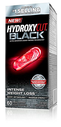 Hydroxycut negro, marca Estados Unidos #1 venta peso pérdida, pérdida de peso intensa, energía máxima, sentirla trabajando, 60 cápsulas líquidas de liberación rápida, tecnología líquida de Thermo