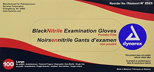 Guantes de examen de nitrilo Dynarex 2523, grandes, negro (paquete de 100)