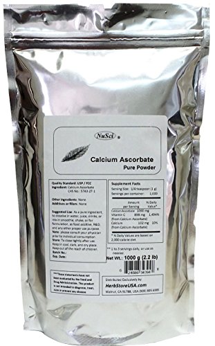 Polvo puro de ascorbato de calcio NuSci 1000g (2.2 lb, oz 35,2), tamponada con vitamina C.