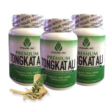 Tongkat Ali Extract - superiores naturales de testosterona Booster, 400 mg Potente - píldoras masculinas del realce natural de soporte baja T, la libido, la masa muscular magra, el bienestar general 180 Vcaps, 3 Botella