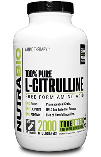 NutraBio 100% puro L-citrulina (500 mg) - 500 cápsulas vegetales