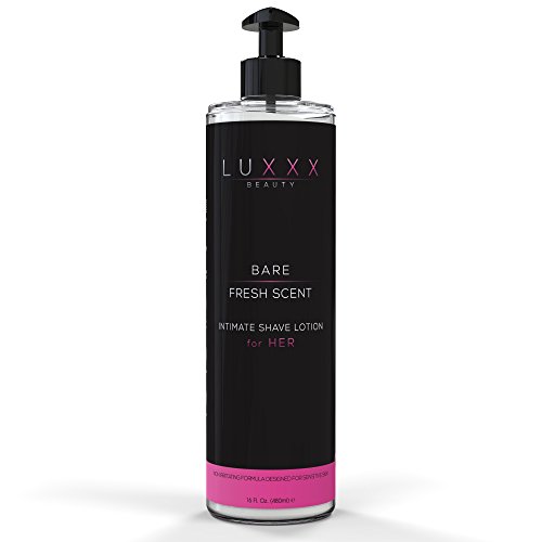 Desnudo de loción de afeitado íntimo para las mujeres por la belleza de Luxxx (16 fl oz) - crema de afeitar para piel sensible minimiza la quemadura de la maquinilla de afeitar, golpes de afeitar - nutre la piel con Jojoba y vitamina B5 - fragancia Floral