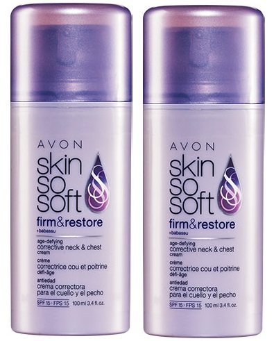 2 Avon empresa tan suave de la piel y restaurar el edad-desafío correctiva cuello y pecho Crema SPF 15