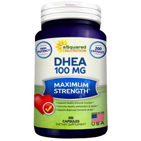aSquared Nutrition DHEA pura (100 mg Max Fuerza, 200 cápsulas) para promover niveles hormonales equilibrados - píldoras de DHEA suplemento completamente natural para apoyar el metabolismo saludable, Libio, cerebro, la función inmune y energía