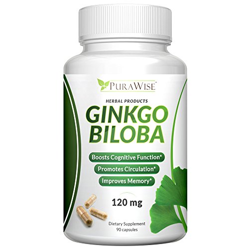 PuraWise Extracto de Ginkgo Biloba 120mg - 90 cápsulas - estandarizada suplemento para aumentar la energía física y Mental