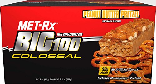 MET-Rx Big 100 colosal comida recambio barra, mantequilla de maní salados, 3,52 onzas, cuenta 9