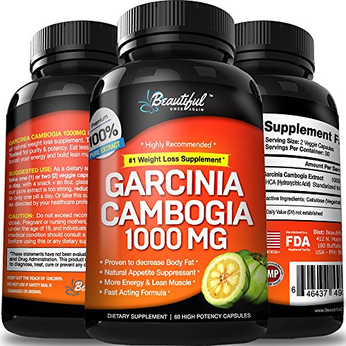 Garcinia Cambogia (10 x resultados de barriga plana) 100% extracto puro | Píldoras de suplemento de pérdida de peso natural para mujeres y hombres | HCA potente supresor del apetito (Extra fuerte)