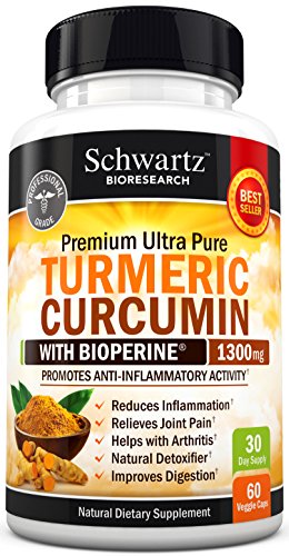 Premium curcumina de la cúrcuma 1300mg con Bioperine ® (curcuminoides 95% estandarizado) no GMO, libre de Gluten. Fuerza adicional pastillas de cúrcuma con pimienta negra. No aglutinantes. Hecho en la garantía de devolución de dinero de Estados Unidos