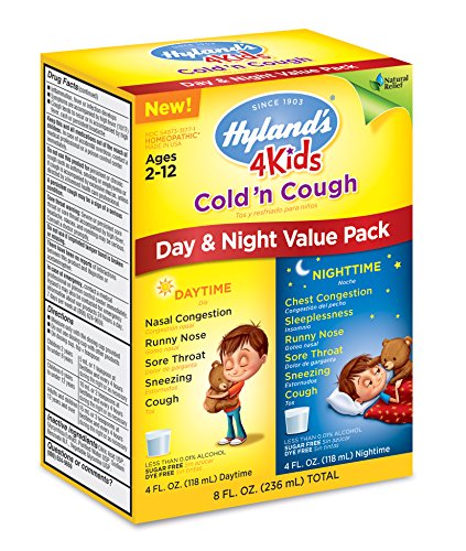 De Hyland's fría de 4 niños y tos día y noche valoran Pack, alivio de síntomas de resfriado común Natural, 8 onzas