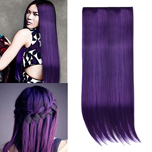 Clip de Color de tinte de la inmersión JUJU ® Ombre en pelo grueso recto sintético extensión 60cm longitud violeta oscuro para las mujeres de moda