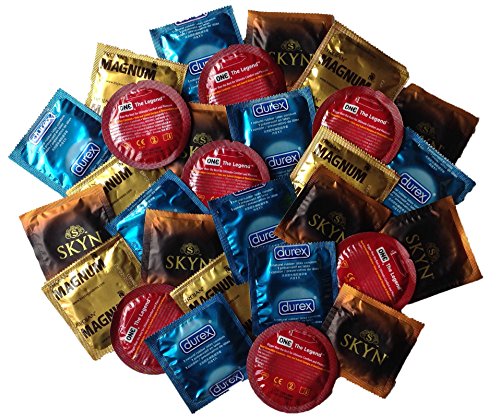 "El Kahuna grande" condones grandes Sampler Pack (Trojan Magnum, Lifestyles SKYN grande, Durex XXL y uno la leyenda) Premium lubricado preservativos-24 cuenta