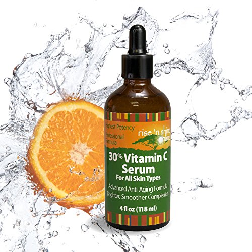 4 Oz 30% vitamina C Serum con ácido hialurónico - EBOOK gratis - estimula el colágeno para la lucha contra el envejecimiento, reparaciones de círculos oscuros alrededor de ojos y daños de sol para la piel, cara y cuello, se desvanece manchas de la edad y 