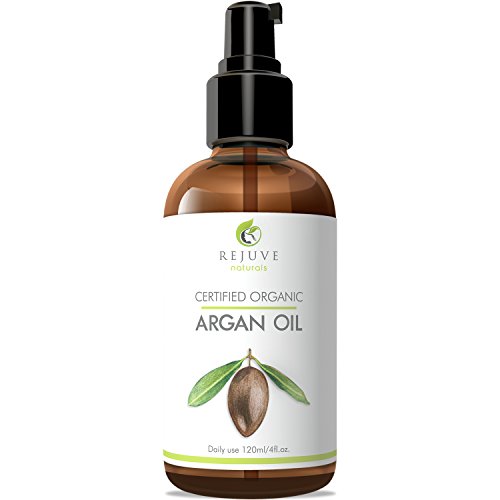 Aceite de argán marroquí RejuveNaturals Virgen - 100% puro y certificado orgánico (4 fl. oz.) para rostro, cabello, piel y uñas