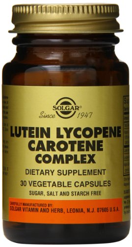 Cápsulas vegetales complejo caroteno licopeno luteína de Solgar, cuenta 30