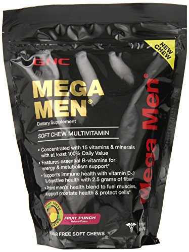 GNC Mega Men suave masticar suplemento multi-vitaminico, Fruit Punch, cuenta 60