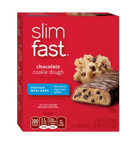 SlimFast comida barras, masa para galletas Chocolate, 52 gramos, 5 barras de conteo