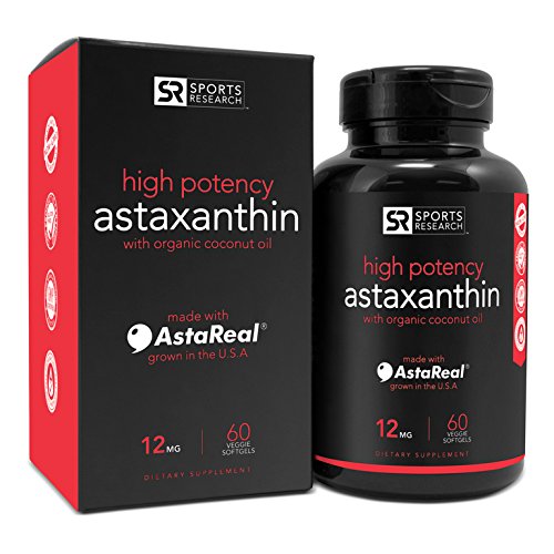 Astaxantina (12mg) con aceite de coco orgánico, 60 cápsulas vegetales