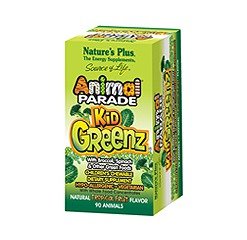 Desfile animal con brócoli, espinaca y otros alimentos verdes. S masticables suplemento dietético Kidgreenz naturaleza de los niños Plus 90 Tabs