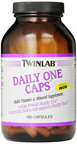 Twinlab diario uno Caps vitaminas y minerales múltiples sin hierro, 180 cápsulas