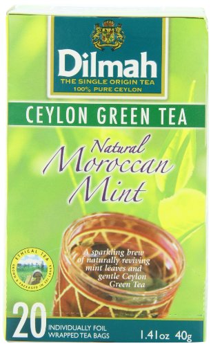 Dilmah té, té verde de Ceilán con Natural hoja de menta, 20-Conde marroquí envuelto las bolsitas de té (paquete de 6)