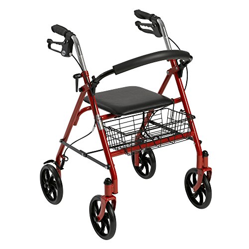 Unidad médica andador cuatro ruedas con doble apoyo posterior extraíble, rojo