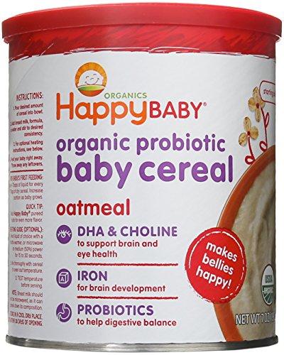 Bebé feliz bebé probiótico orgánico cereales con DHA y colina, harina de avena, botes de 7 onzas (paquete de 6)