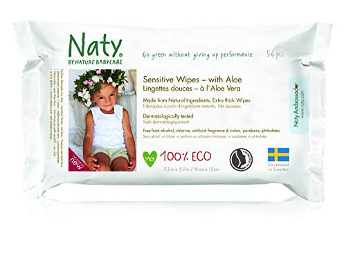 Cuenta de naturaleza Babycare Eco-sensibles toallitas con Aloe, libre de fragancia, 56 (Pack de 12)