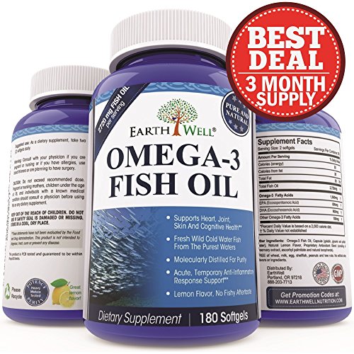 Suplemento de aceite de pescado omega 3 - 180 cápsulas de sabor a limón - 1.500 mg Omega-3 los ácidos grasos por porción (800 mg EPA, 600mg de DHA, 100mg otros) - píldoras de calidad más alta en Amazon - Triple fuerza
