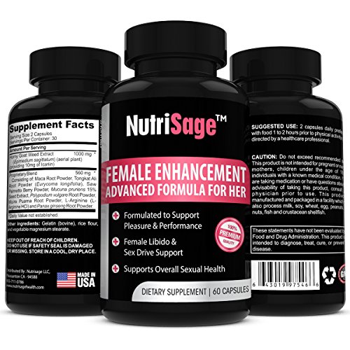 NutriSage de la Libido potenciador para mujeres - fórmula avanzada mejora femenina con Horny Goat Weed - Libido Natural, más eficaz suplemento que aumenta la Libido baja, se dispara la libido y el placer