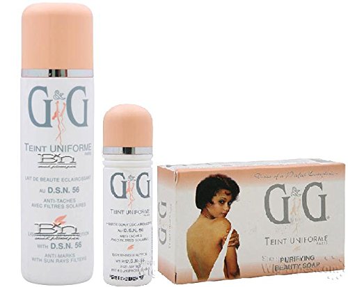 G & G Dynamiclair Teint Uniforme Triple Combo oferta (jabón de la belleza, loción corporal y aceite de belleza)