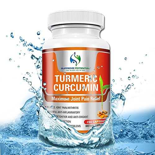 Cúrcuma curcumina por Supremo potencial® 200 cápsula tamaño 900mg por porción, con pimienta negra para máxima efectividad alivio del dolor conjunta! Más alta calidad, antiinflamatorio producto herbario.