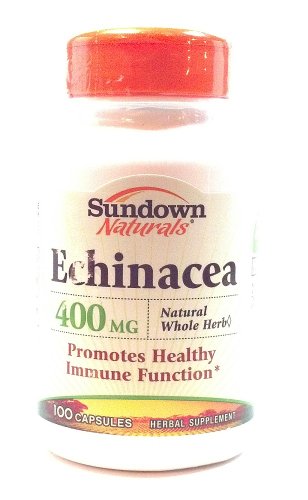 Sundown Naturals Echinacea 400 Mg hierba entera Natural promueve la función inmune saludable 100 cápsulas suplemento herbario (1 botella)
