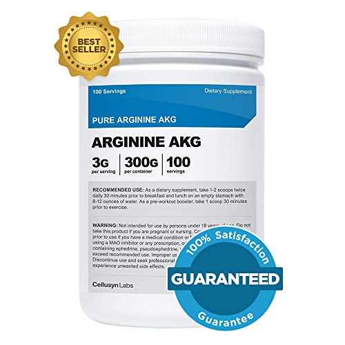 Cellusyn Arginina AKG polvo 300 gramos (AAKG) - 3G por ración y 100 porciones - alfa cetoglutarato de arginina pura