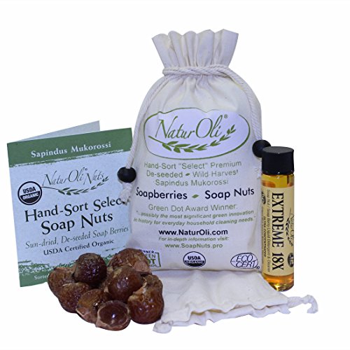 NaturOli nueces de jabón / Soap Berries - 4 oz (60 cargas) USDA ORGANIC + bono X 18! (12 cargas) Seleccione Seedless, lavar el bolso, 8pg info, bolso de mano. Jabón para la ropa orgánica natural limpiador!