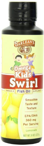 Omega remolino de aceite de pescado aceites orgánicos cabrito de Barlean, sabor de limonada, botella de 8 onzas