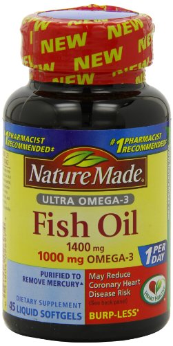 Aceite de pescado de Omega-3 Ultra naturaleza cápsulas, 1400 Mg, cuenta 45