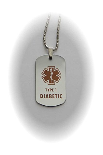 Tipo 1 Diabetes Diabetes etiqueta de alerta médica colgante en oro o plata (plata)