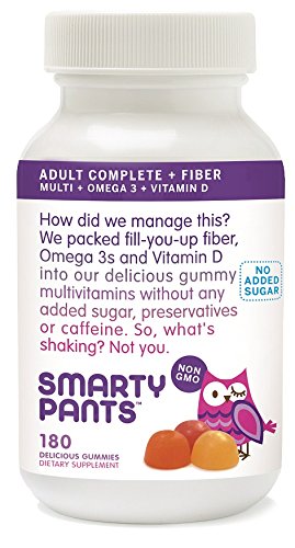 SmartyPants adulto completo plus fibra: multivitamínico, Omega 3, vitamina D, ninguÌ n azúcar agregado, cuenta 180