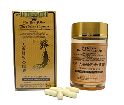 El polen de abeja mundo famoso Jin las cápsulas doradas | Una antigua fórmula incluyendo Ginseng coreano de 6 años | Ginkgo Biloba | Jalea real | Horny Goat Weed | Polen de abeja | Y otras hierbas medicinales de coreanos y chinos