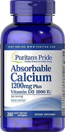 Pride calcio absorbible de Puritan con cápsulas de 1000 UI de vitamina D 3, 1200 mg, 200 cuenta