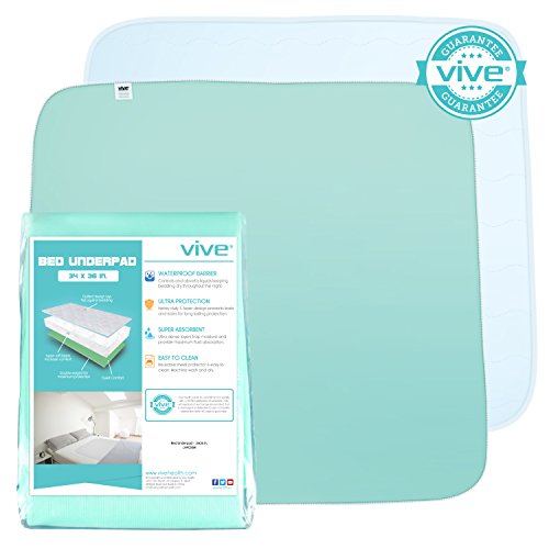 Almohadilla de incontinencia lavable garantía de Vive - cama cojín para hombres, mujeres y niños - Protector de colchón impermeable - mejor Empapador de cama lavable reutilizable - Vive