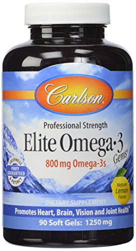Carlson Labs Elite Omega-3, 800 mg, gemas pescado aceite geles suaves, sabor Natural de limón, 120 cuenta